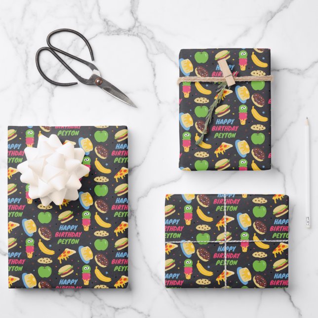 Cookie Monster Chalkboard Foodie Truck Wrapping Paper Sheet (Front)