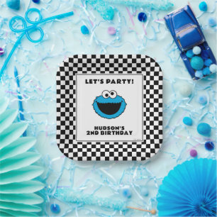 Cookie Monster Checkerboard Birthday Paper Plate