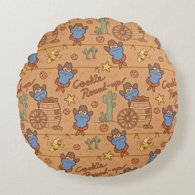 Cookie Monster | Cookie Round-Up Pattern Round Pillow (Front)