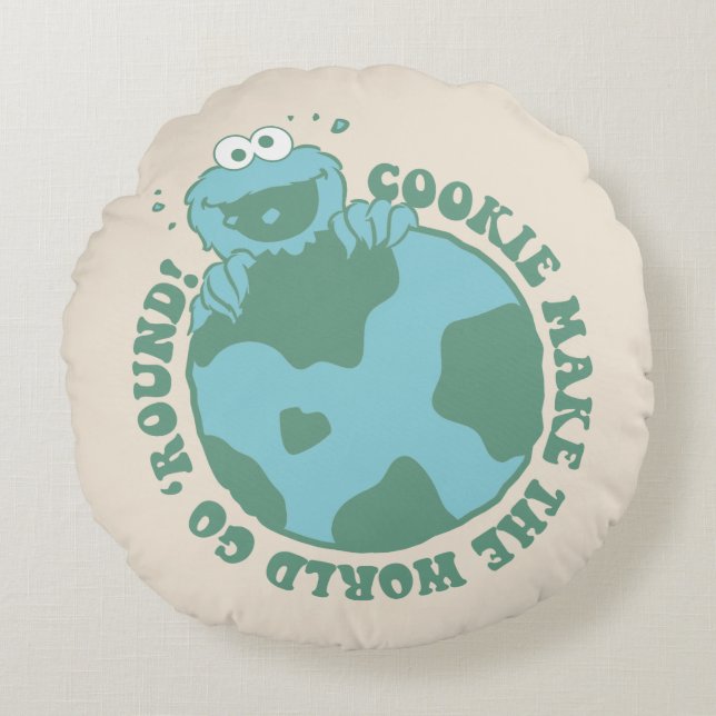Cookie Monster | Cookies Make the World Go Round Round Pillow (Front)