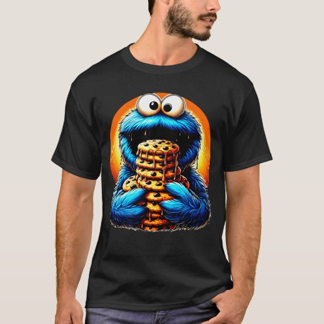 Cookie Monster Devouring a Giant Chocolate Cookie T-Shirt (Front)