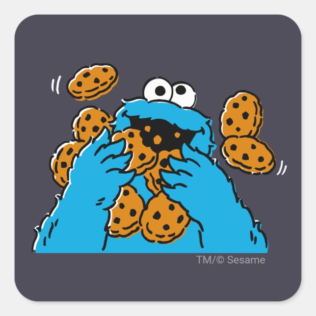 Cookie Monster Eating All the Cookies Square Sticker (Front)