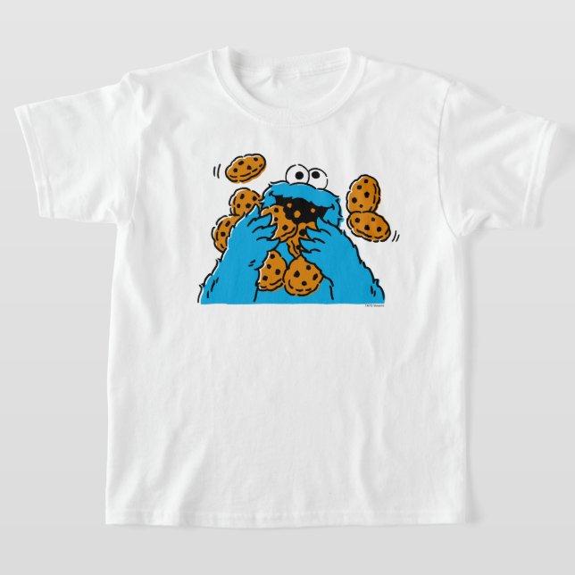 Cookie Monster Eating All the Cookies T-Shirt (Laydown)