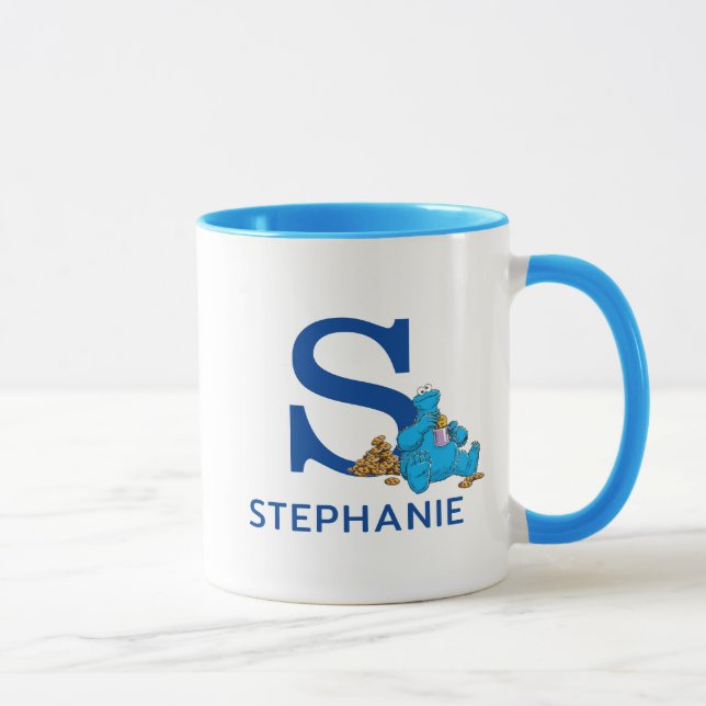 Cookie Monster Eating Cookies Name & Monogram S Mug (Right)