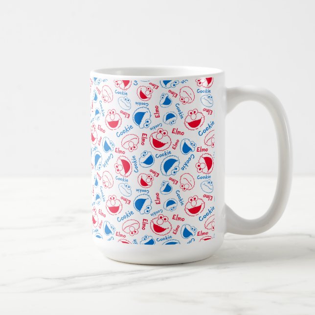 Cookie Monster & Elmo | Red & Blue Pattern Coffee Mug (Right)
