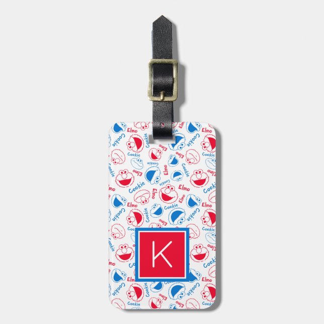 Cookie Monster & Elmo | Red & Blue Pattern Luggage Tag (Front Vertical)