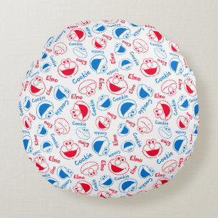 Cookie Monster & Elmo   Red & Blue Pattern Round Pillow