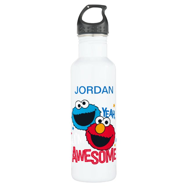 Cookie Monster & Elmo | Yeah, I'm Awesome 710 Ml Water Bottle (Front)