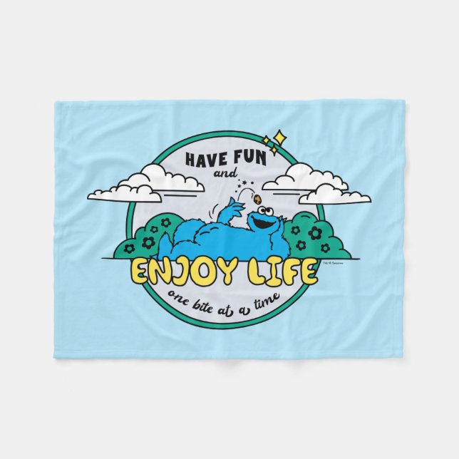 Cookie Monster | Enjoy Life One Bite at a Time Fleece Blanket (Front (Horizontal))