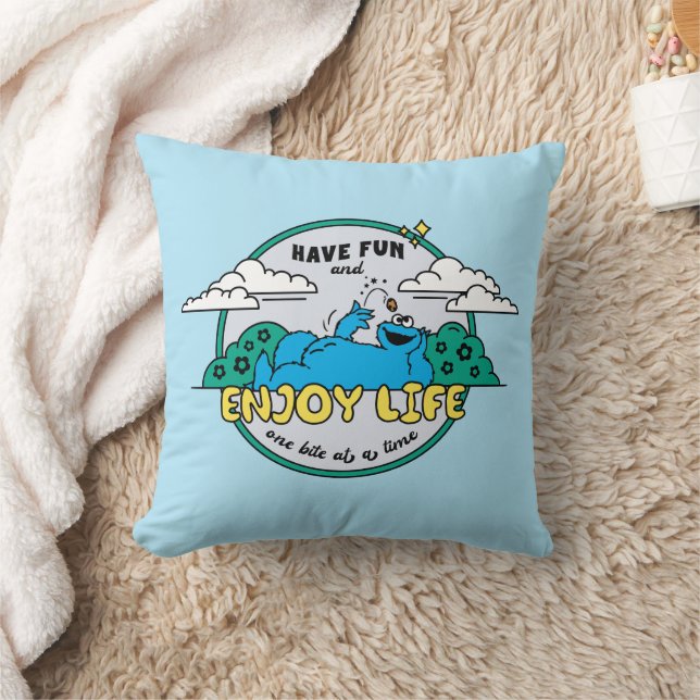 Cookie Monster | Enjoy Life One Bite at a Time Throw Pillow (Blanket)
