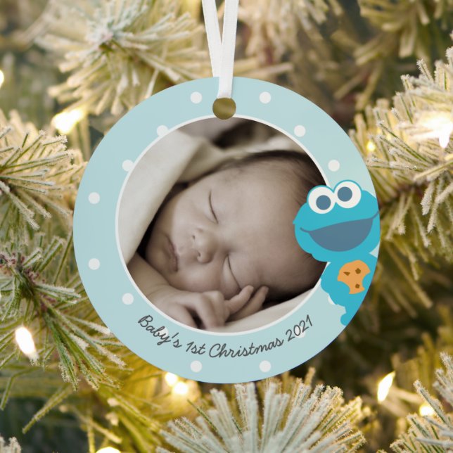 Cookie Monster | First Christmas - Add Your Name Metal Ornament (Insitu)