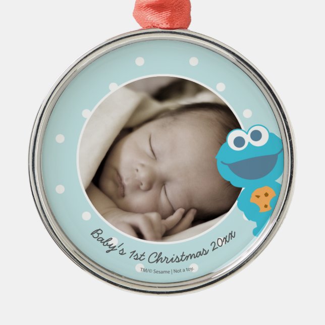 Cookie Monster | First Christmas - Add Your Name Metal Ornament (Front)
