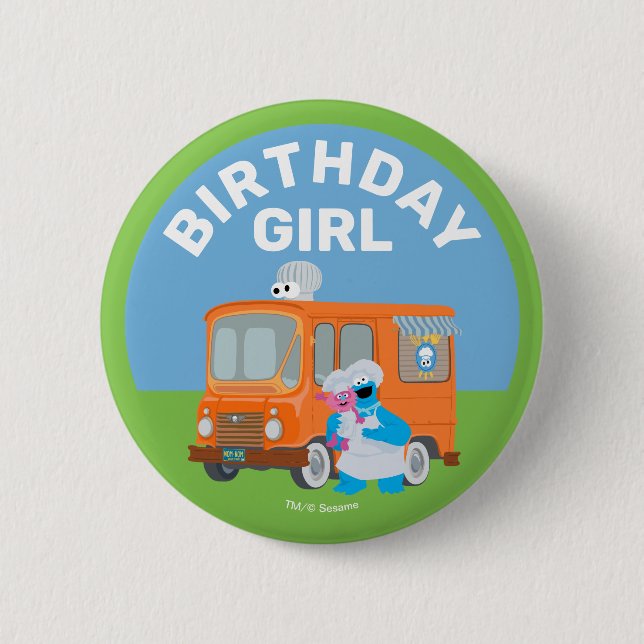 Cookie Monster Food Truck Birthday Girl 2 Inch Round Button (Front)