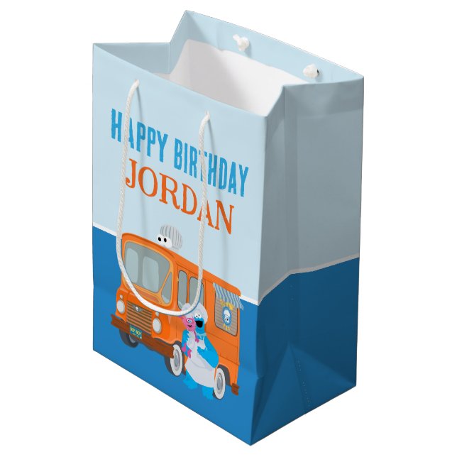 Cookie Monster Food Truck Birthday Medium Gift Bag (Front Angled)