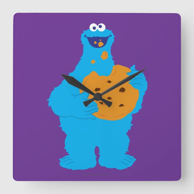 Cookie Monster Graphic Square Wall Clock (Front)
