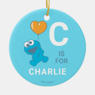 Cookie Monster Heart Balloon Ceramic Ornament