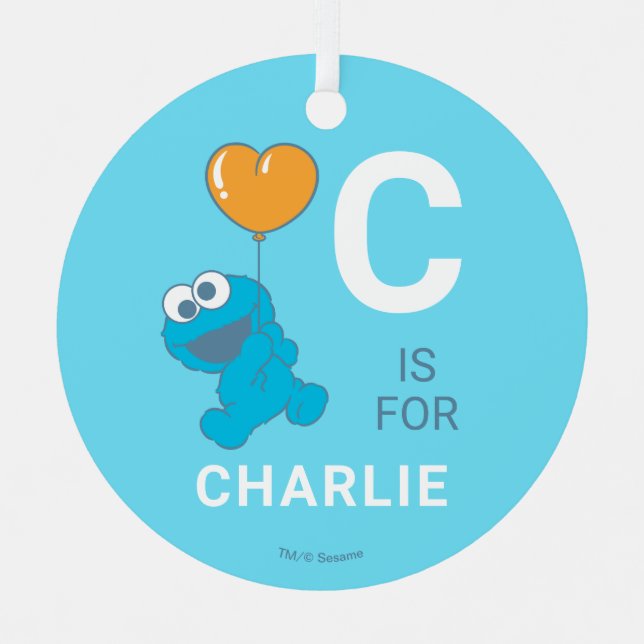Cookie Monster Heart Balloon Metal Ornament (Front)