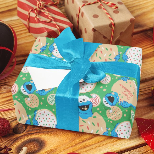 Cookie Monster Holiday  | Add Your Name Wrapping Paper (Wrapping paper on gift)