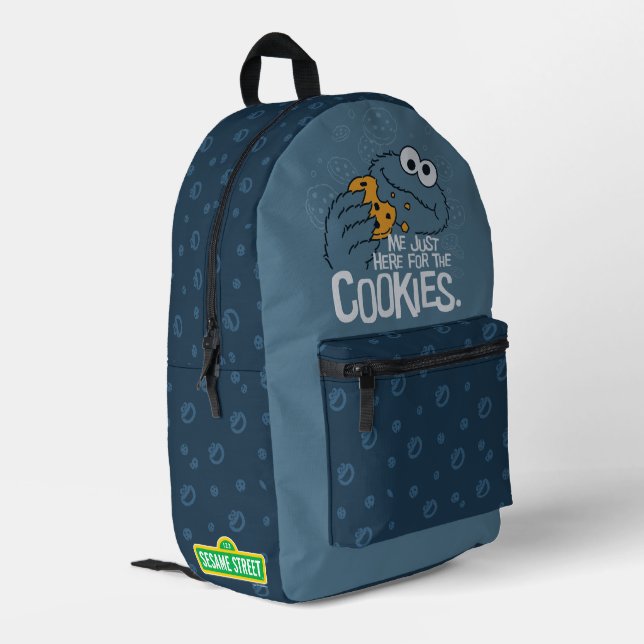 Cookie Monster | Me Just Here for the Cookies Printed Backpack (Back Corner Left)