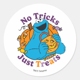 Cookie Monster   No Tricks Just Treats Classic Round Sticker