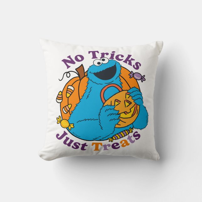 Cookie Monster | No Tricks Just Treats Throw Pillow (Front)