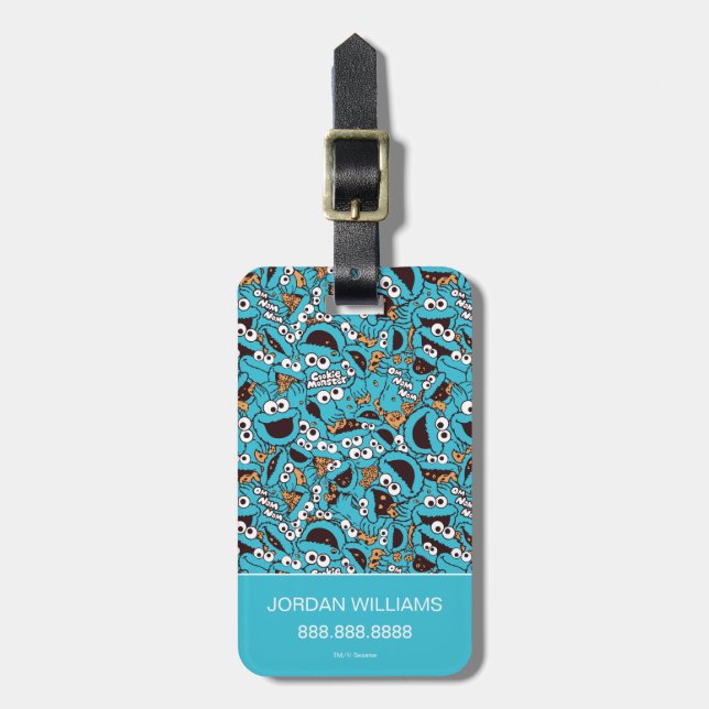 Cookie Monster | Nom Nom Nom Pattern Luggage Tag (Front Vertical)