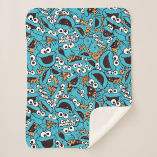 Cookie Monster   Nom Nom Nom Pattern Sherpa Blanket