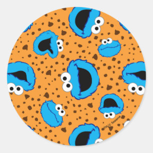 Cookie Monster on Cookie Pattern Classic Round Sticker