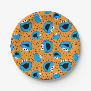 Cookie Monster on Cookie Pattern Paper Plate