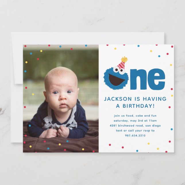 Cookie Monster One with Photo Invitation (Front)