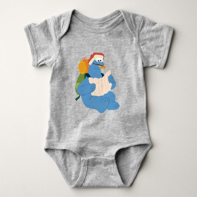 Cookie Monster Reading A Map Baby Bodysuit (Front)