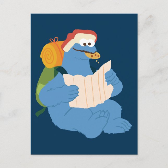 Cookie Monster Reading A Map Postcard (Front)
