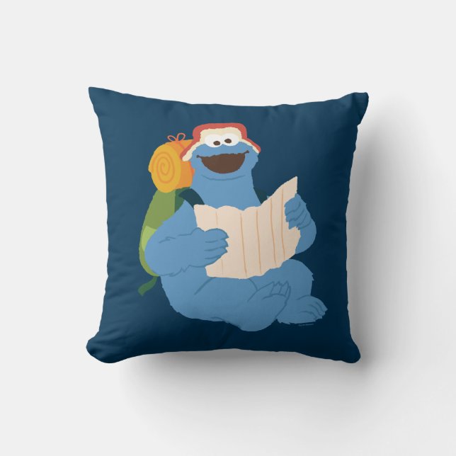 Cookie Monster Reading A Map Throw Pillow (Front)