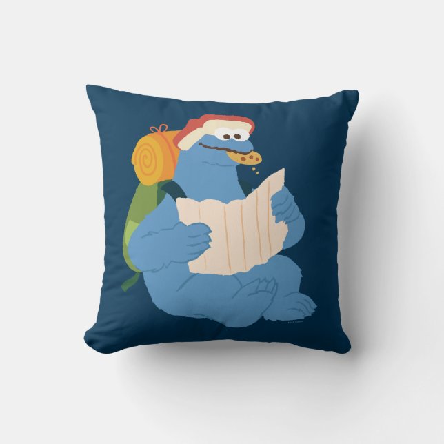 Cookie Monster Reading A Map Throw Pillow (Front)
