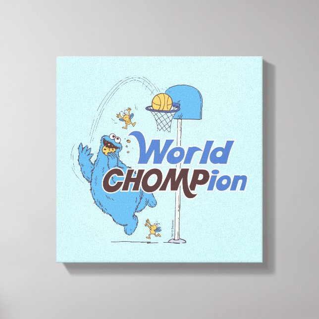 Cookie Monster | Shooting Basketball Hoops Canvas Print (Front)