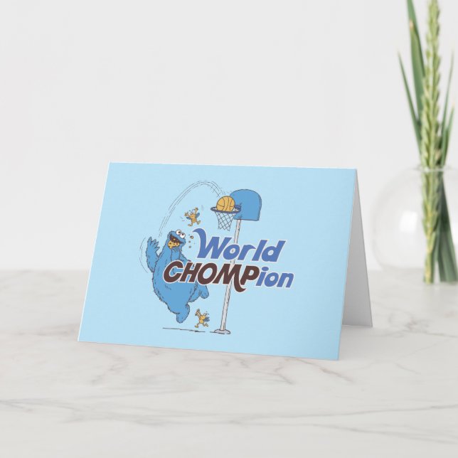 Cookie Monster | Shooting Basketball Hoops Holiday Card (Front)