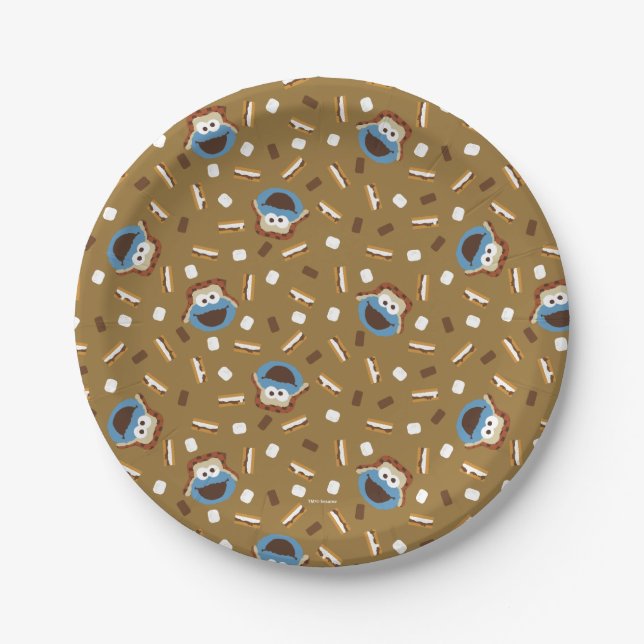 Cookie Monster S'mores Pattern Paper Plate (Front)