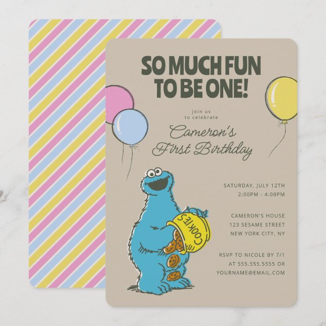 Cookie Monster | So Much Fun to Be One Birthday Invitation (Front/Back)