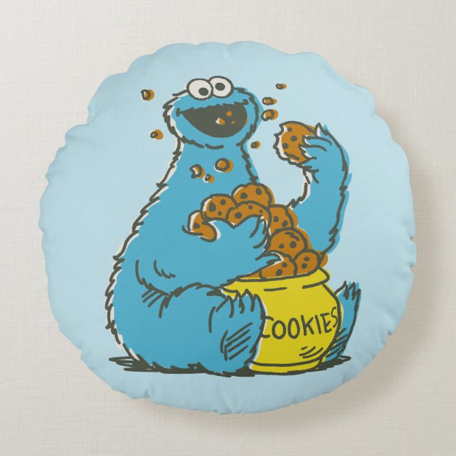 Cookie Monster Vintage Round Pillow (Front)