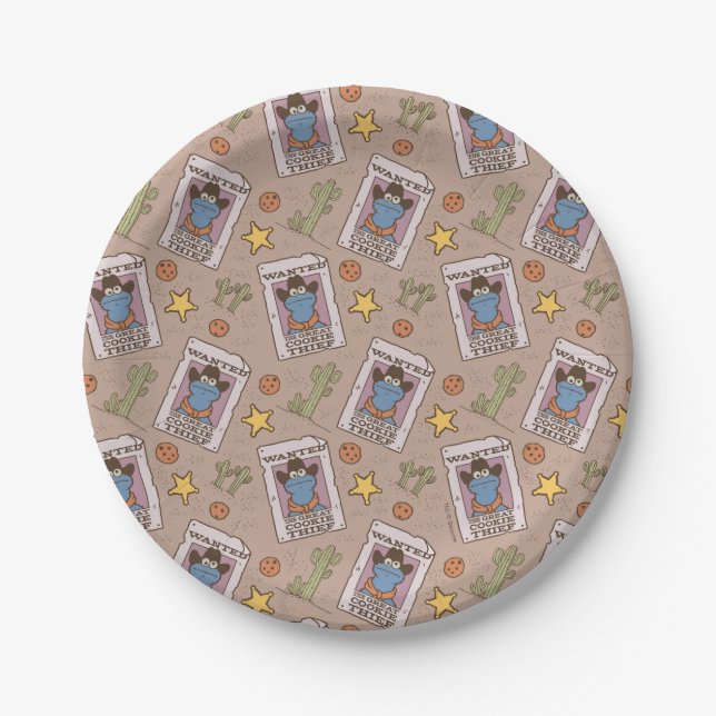Cookie Monster Wanted Pattern Paper Plate (Front)