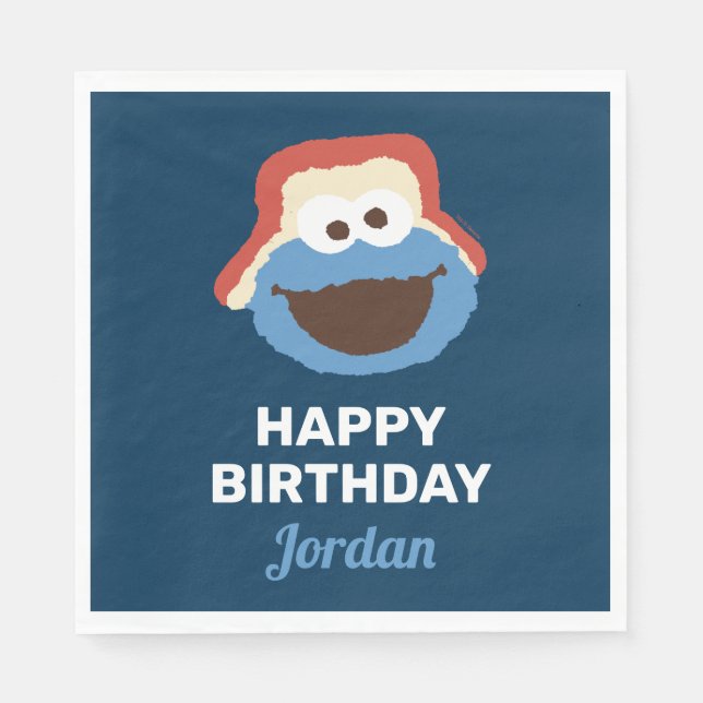 Cookie Monster Woodland Face | Birthday Napkin (Front)