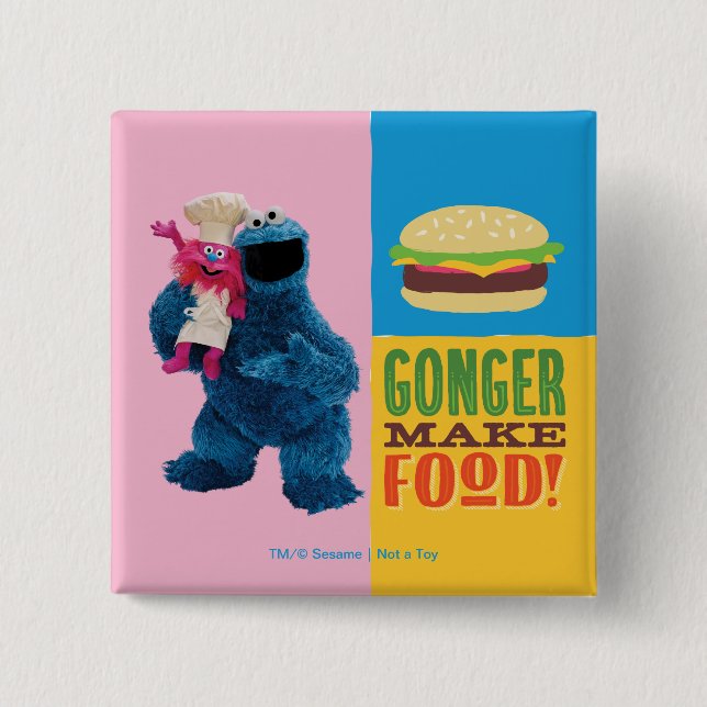 Cookie Monster's Foodie Truck | Gonger Make Food 2 Inch Square Button (Front)