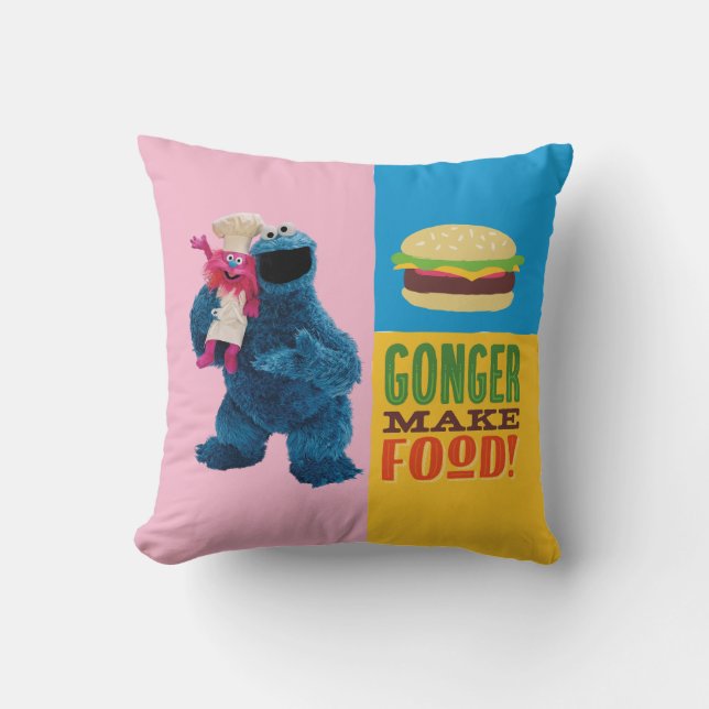 Cookie Monster's Foodie Truck | Gonger Make Food Throw Pillow (Front)
