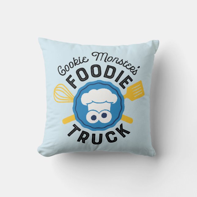 Cookie Monster's Foodie Truck Logo Throw Pillow (Front)