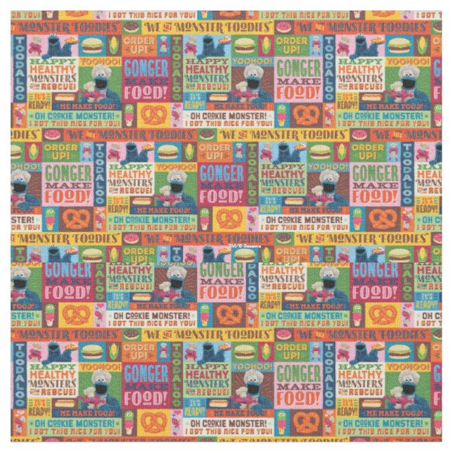 Cookie Monster's Foodie Truck Pattern Fabric (Close Up)