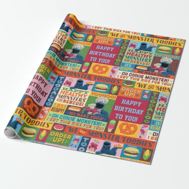 Cookie Monster's Foodie Truck Pattern Wrapping Paper (Unrolled)