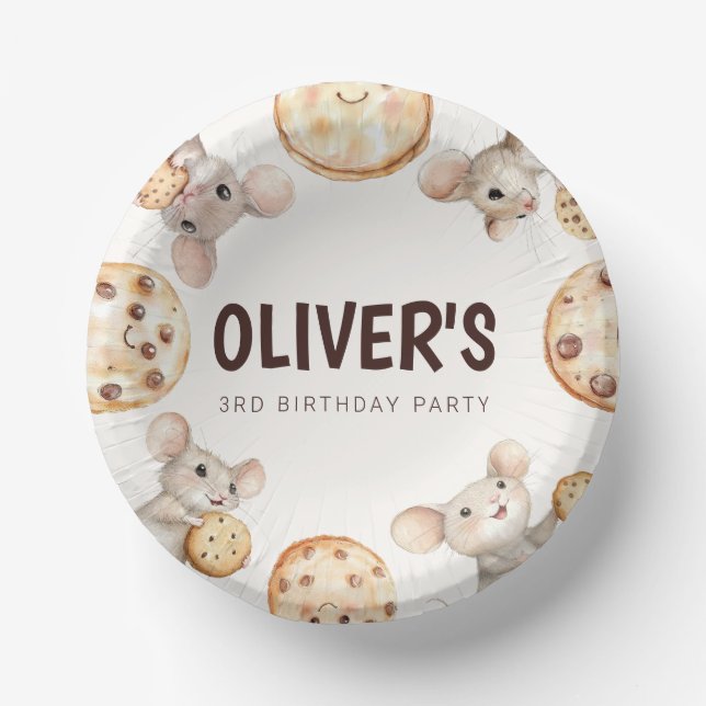 Cookie & Mouse Kids Birthday Party Paper Plate (Front)