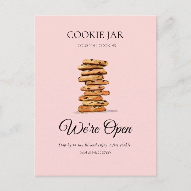 Cookie Shop Bakery We're open promotional Postcard (Front)