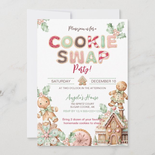 Cookie Swap Christmas Cookies Gingerbread Invitation (Front)