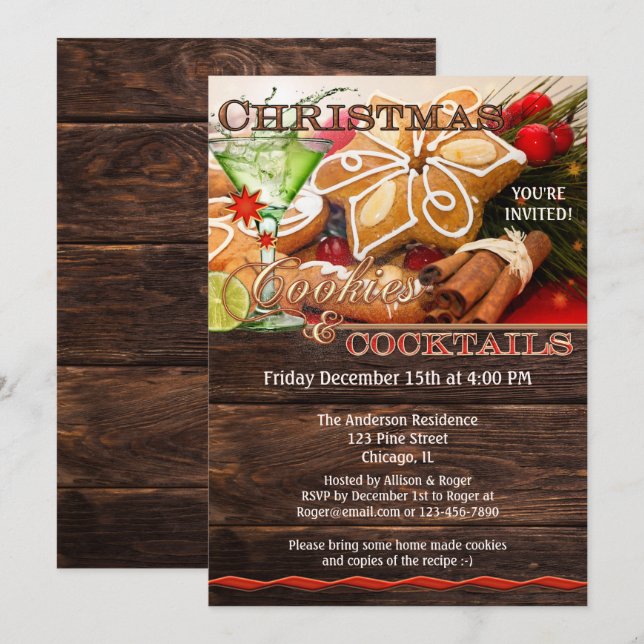 Cookies and Cocktails Cookie Swap Christmas Invitation (Front/Back)